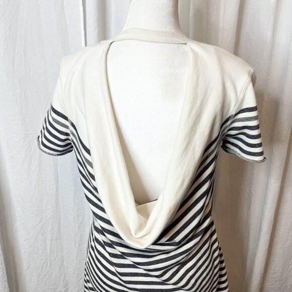 BCBG Maxazria Striped Low Back Dress Size XS Short Sleeve Mini Cream Black - Picture 7 of 11